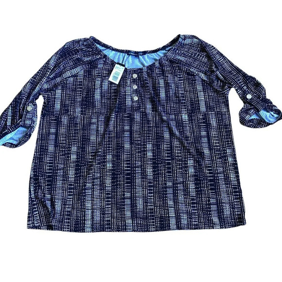 Adrienne Vittadini Knit Crepe Top, Size XL, Black & White Pattern, New with Tags - Picture 4 of 9